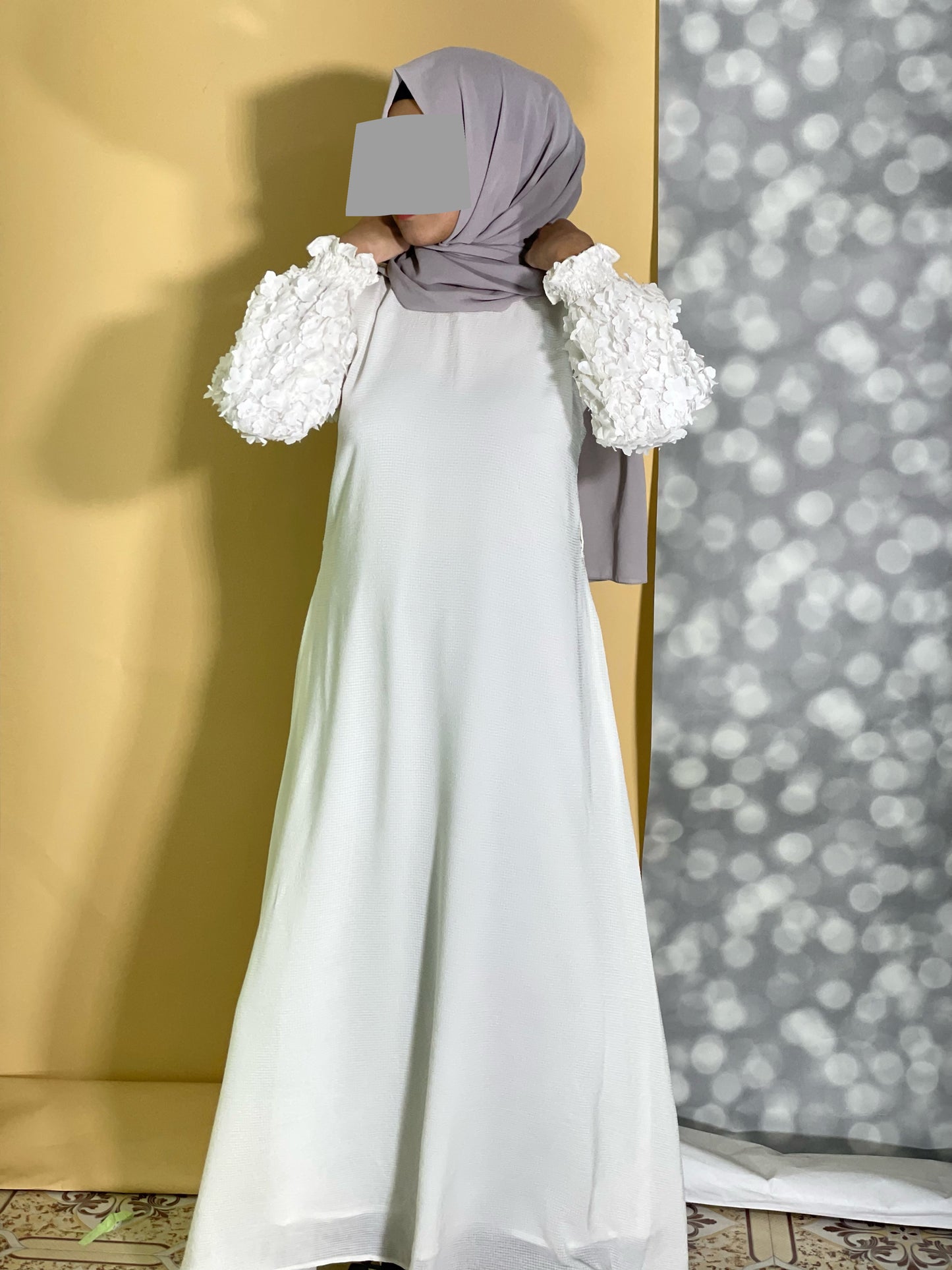 White Net Sleeves Dress