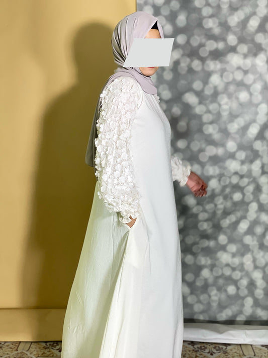 White Net Sleeves Dress