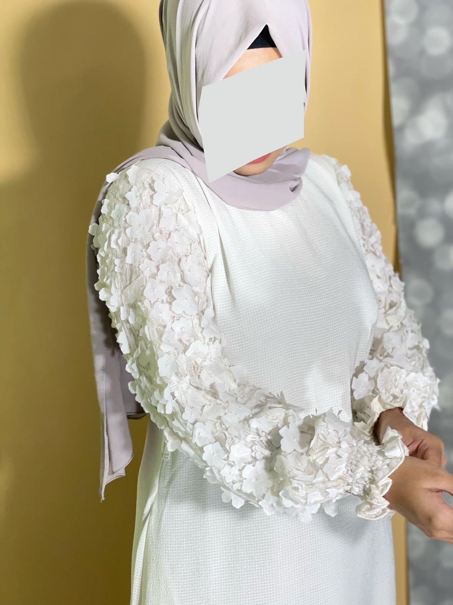 White Net Sleeves Dress